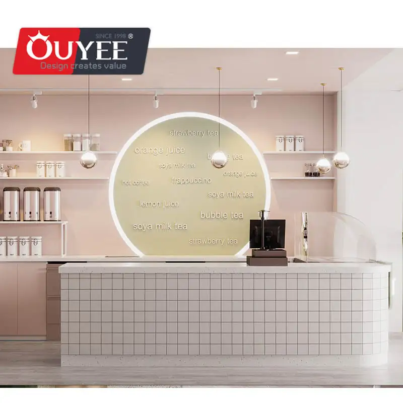 Maßgefertigter, freistehender Verkaufsstand aus Holz für einen Milchtee-Laden 1