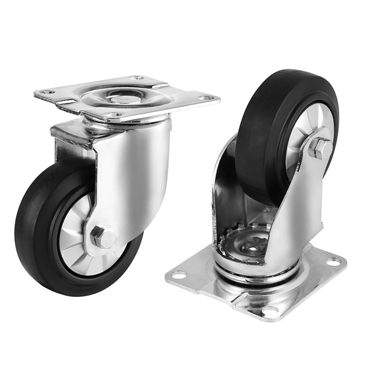 4 Inch 100mm Medium Heavy Duty Cart Elastic Rubber Black Swivel Total Lock Caster Wheels For Trolley 1