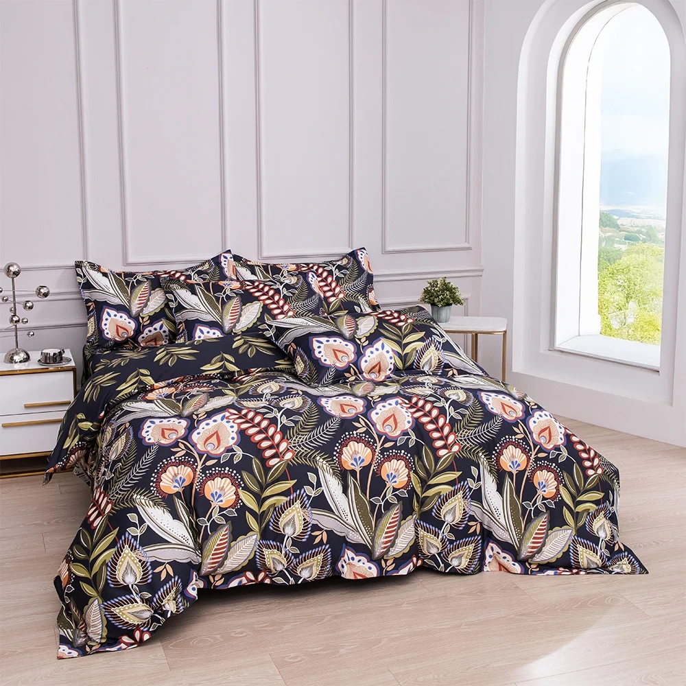 Bettwäsche-Sets aus Baumwolle mit botanischem Blumen-Digitaldruck für das Schlafzimmer 1