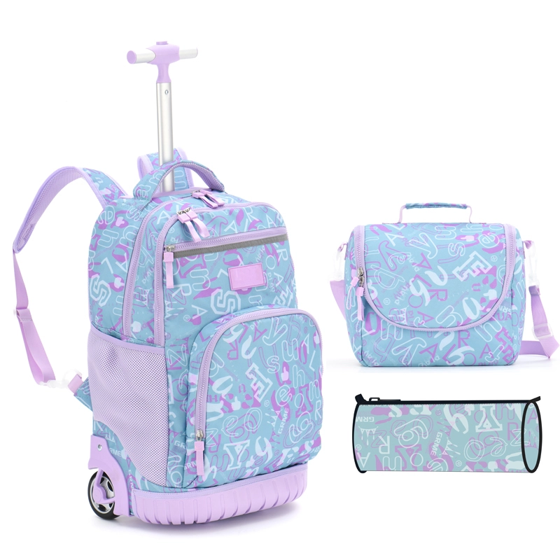 Kids Wheels Polyester Travel Backpack 3 Pieces Set Children Girls Trolley School Bags For Boys With Lunch Bag Pen Bag 1