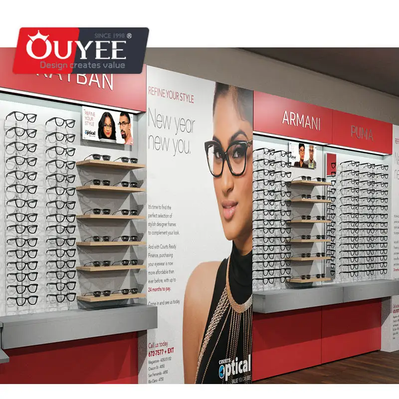 Vitrine de parede para óculos de sol de ótica, feita sob medida em madeira. 1