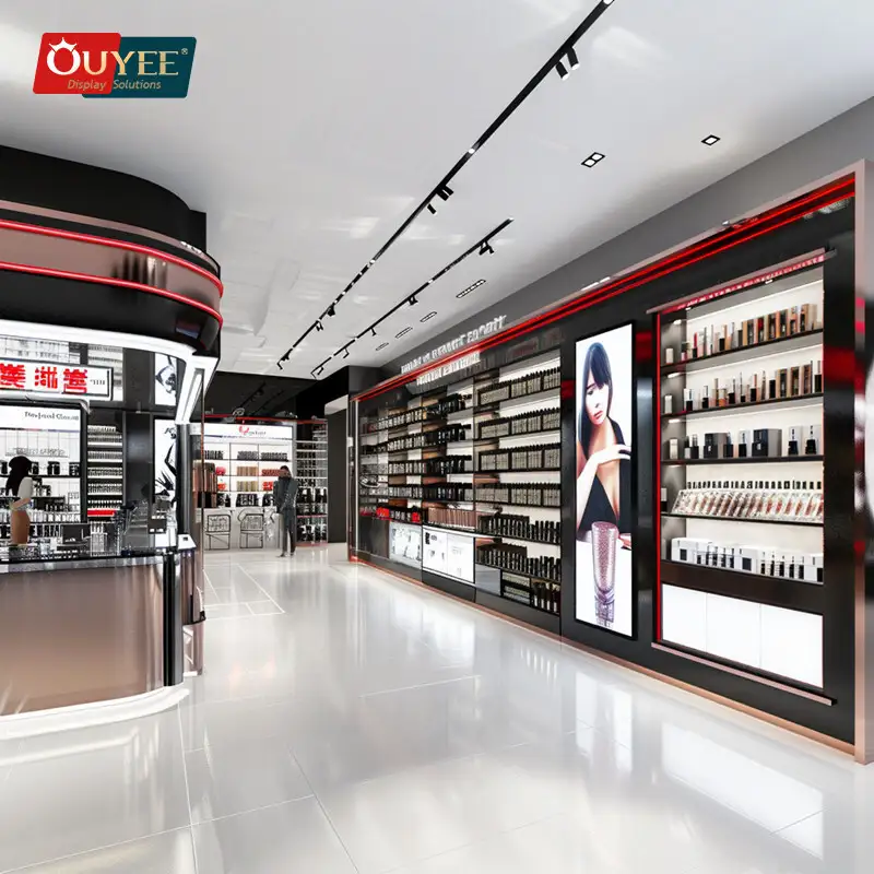 خزانة عرض عطور خشبية مصممة حسب الطلب - أرفف بيع مستحضرات التجميل بالتجزئة 1