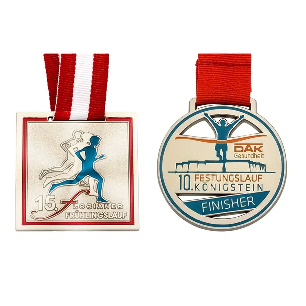 Chinese Supplier Custom Design Iron Stamped Nickel Plated Square Shaped 15k Marathon Running Medal 1