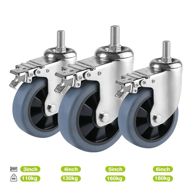 5 Inch Mid-heavy Duty Casters With Brake Locking 360 Degree Noiseless Tpr Wheels Steel And Rubber Swivel Plate Castors 1