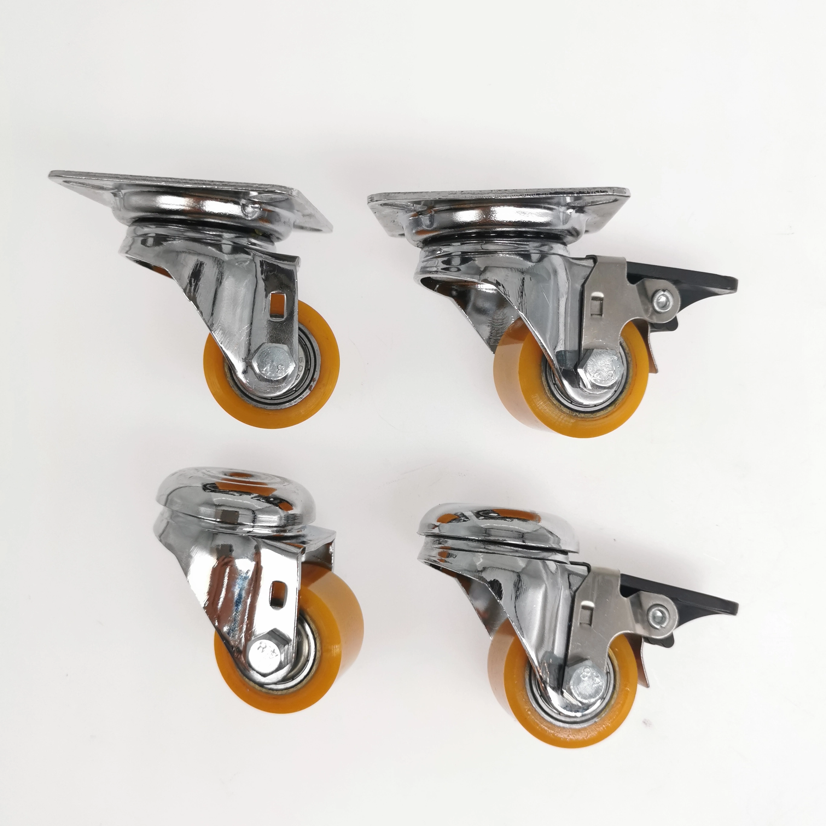 1.5 Inch 100 Kg Heavy Loading Capacity Swivel Tread Lock Brake Stemless Hollow Stem Bolt Hole Iron Core Pu Caster 1