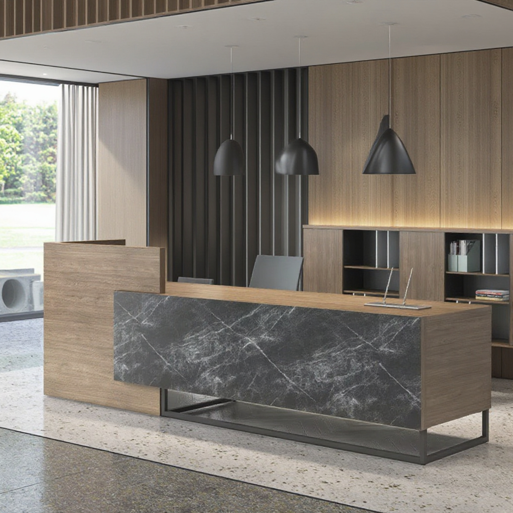 Modern Design Commercial Furniture Customized Logo Reception Desk 1