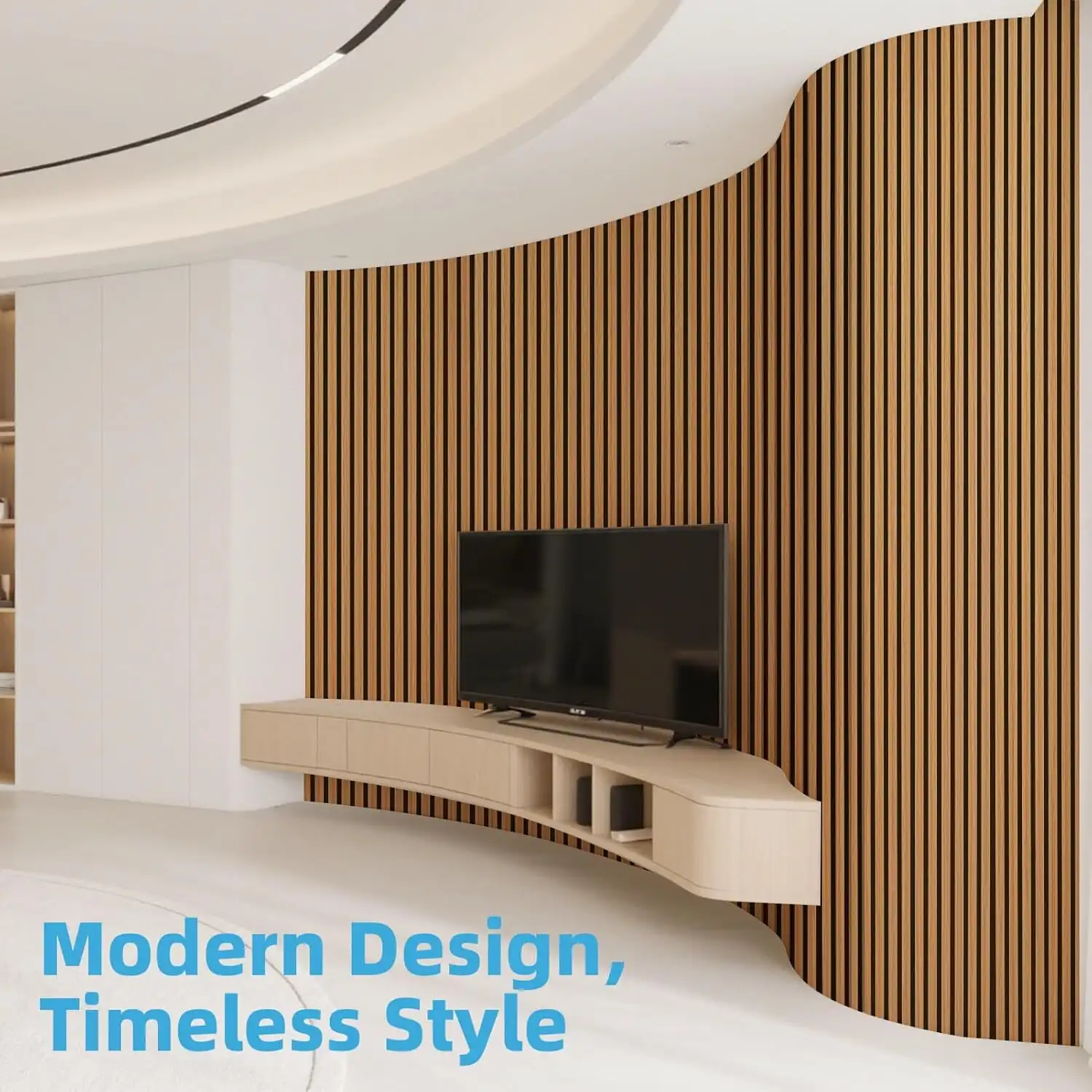 Soundproof Acoustic Wood Slat Wall Panel Roll-Flat 95.3x23.8 for Sound Absorption 1