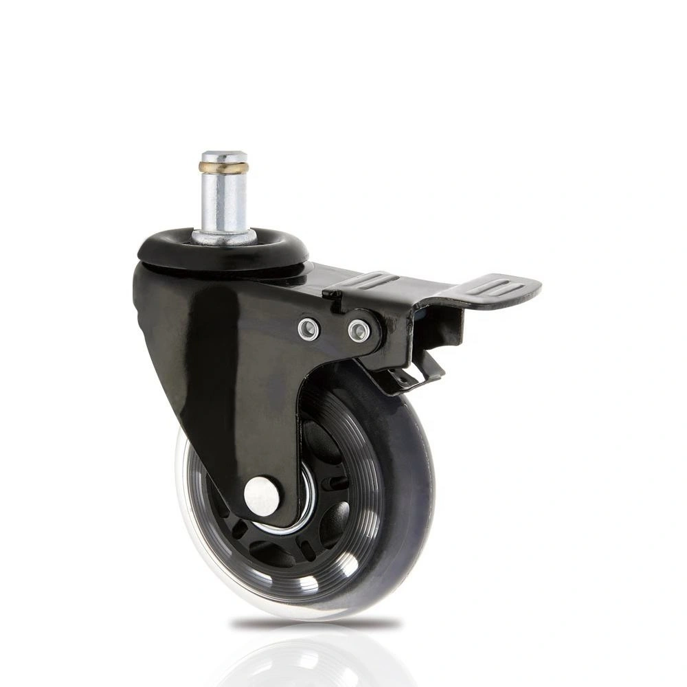 3 Inch Transparent Pu Wheels Swivel Threaded Stem With Total Brake Office Chair Castor Silent Furniture Caster Wheel 1
