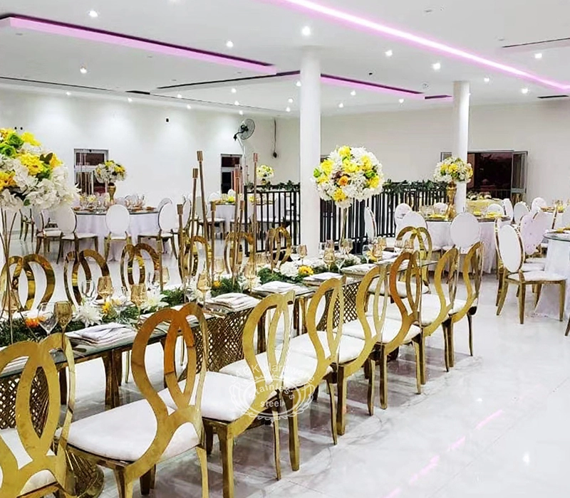 Wholesale Luxury Dining Room Furniture Stainless Steel Metal Leg Pu Leather Banquet Hotel Chair For Villa Decoration 1
