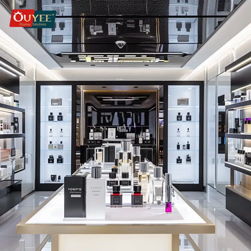 خزانة عرض عطور زجاجية دوارة مصنوعة من خشب MDF حسب الطلب للمتاجر 1