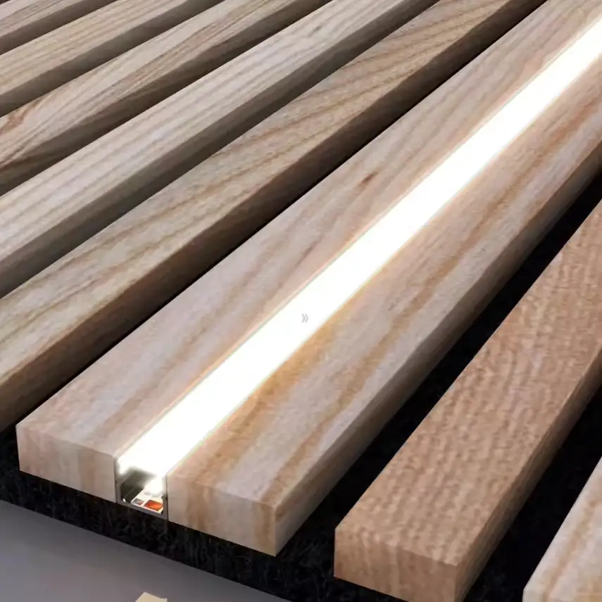 用於房間隔音的帶LED燈帶的木條吸音牆板 1