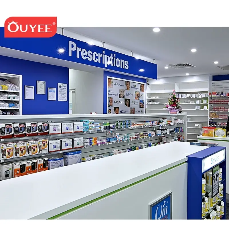 أرفف صيدلية خشبية ووحدات عرض داخلية للمتاجر 1