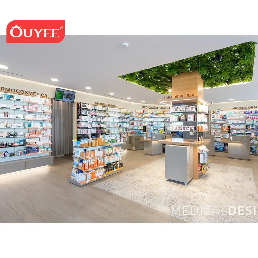 Rayonnages de pharmacie pour la décoration intérieure d'un magasin de matériel médical 1