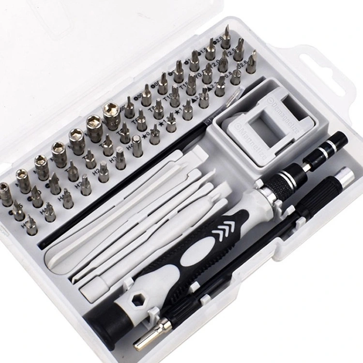 Juego de puntas de destornillador de precisión 52 en 1, herramienta de reparación profesional personalizada, acabado cromado, mango de plástico de grado bricolaje, soporte OEM. 1