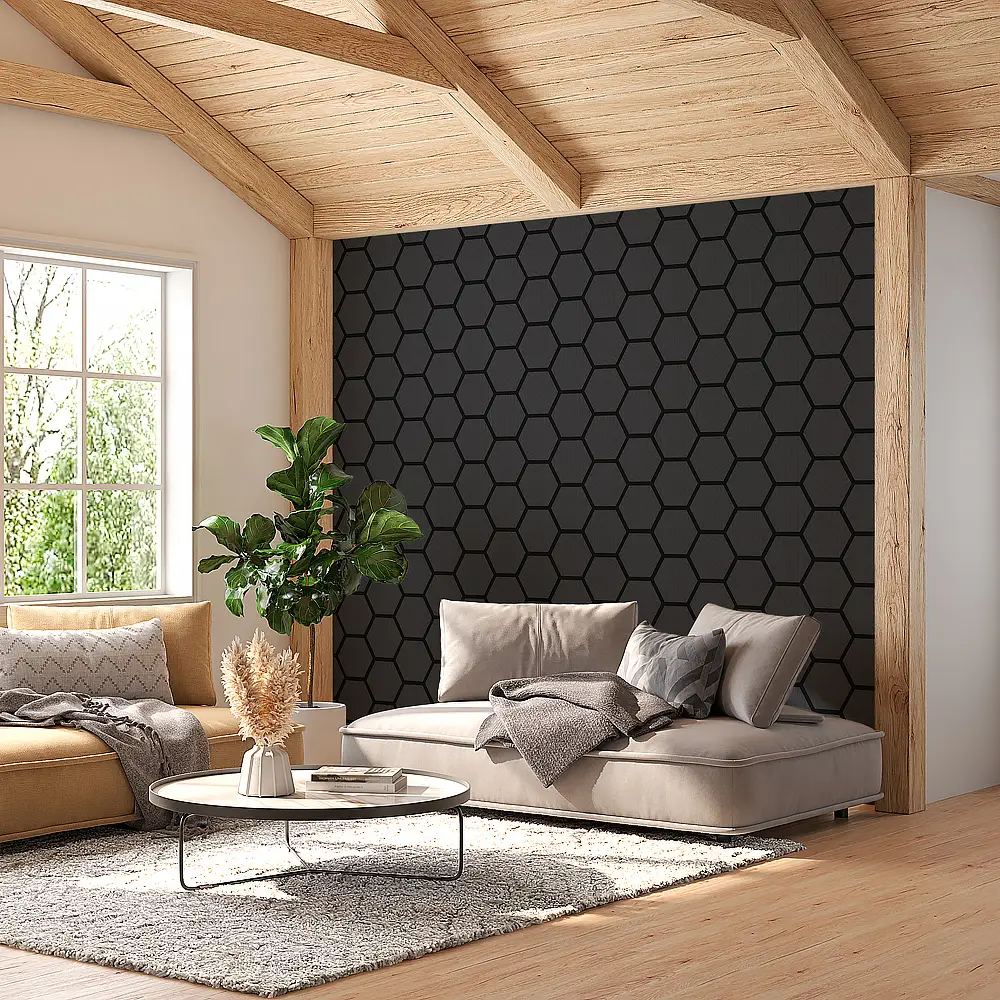 Wooden Hexagon Acoustic Panels with High-Quality Soundproofing in Black Oak 1