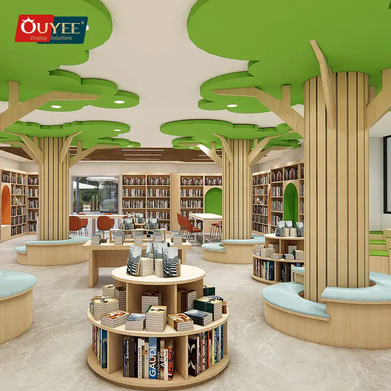 Maßgefertigter Buchladenschrank aus Holz – Bibliotheks- und Schulbucheinrichtung 1