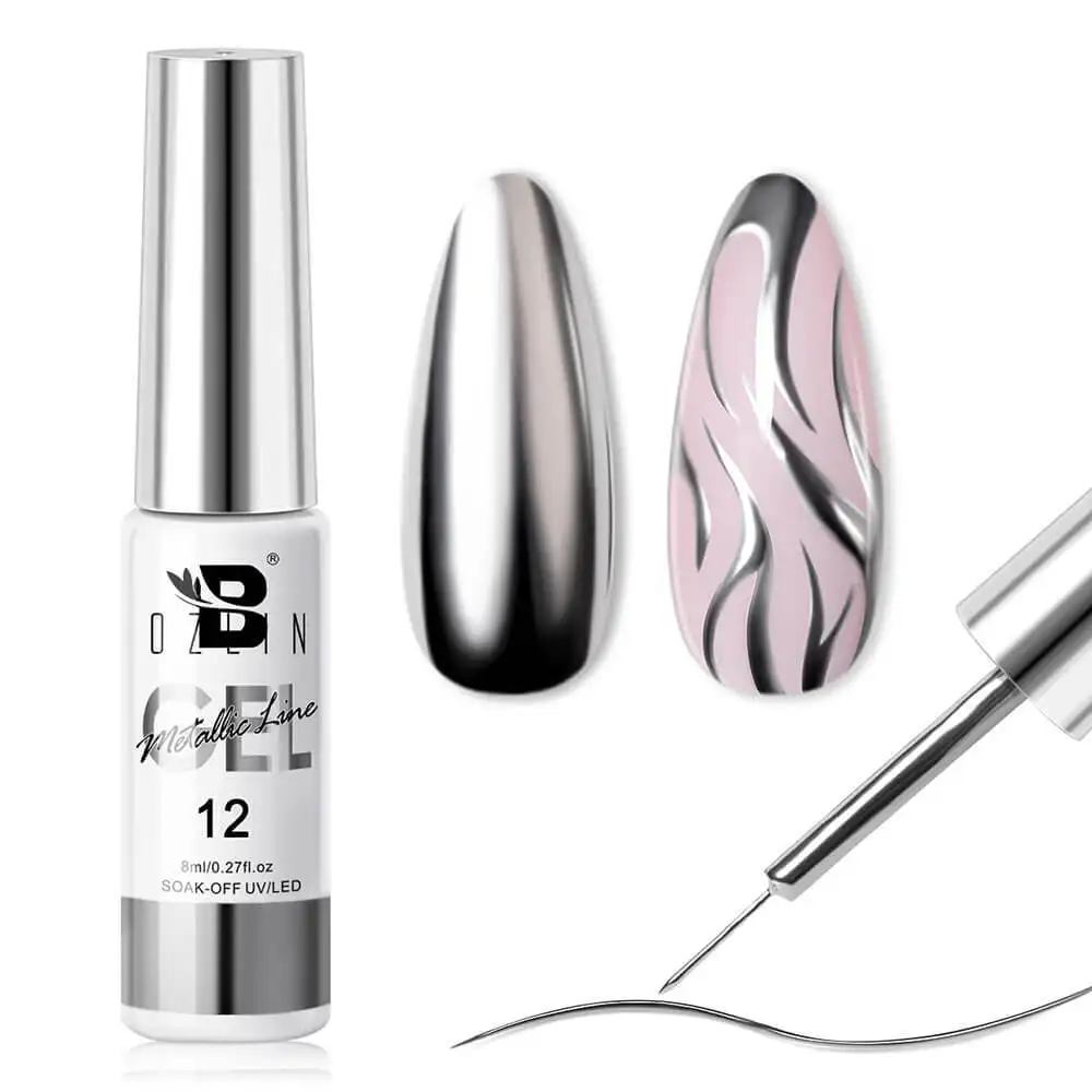 Bozlin 8ml Metallic Silver Chrome Mirror Gel Nail Polish Liner Paint 1