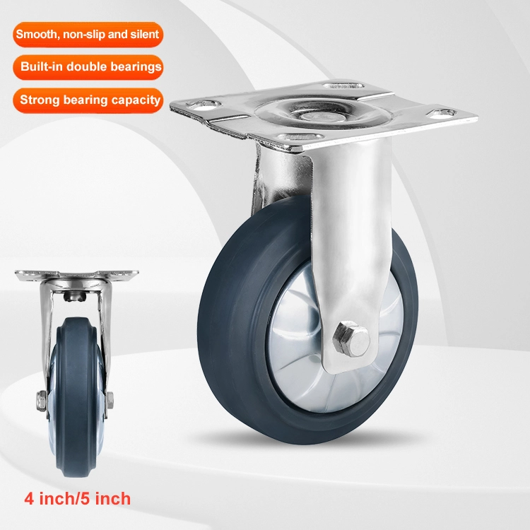 Guangdong 4-5 Inch Black Thermoplastic Rubber Casters And Wheels Double Ball Bearings Steel Material For 330 Lbs-swivel Type 1