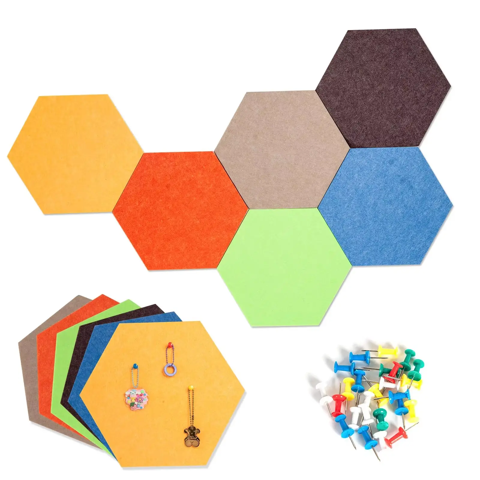 פאנלים אקוסטיים משושים מצופים PET - אריחי קיר אטומים לרעש בצבע בז', עובי 9-24 מ"מ 1