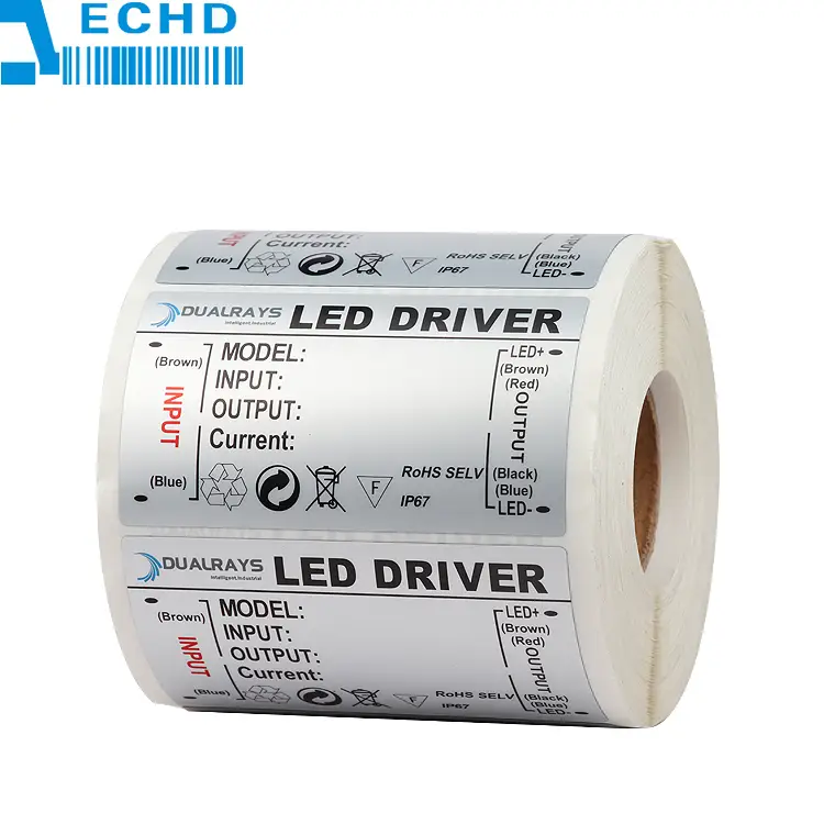 Adesivo impermeabile in PVC argento con logo per bobina, resistente alle alte temperature. 1