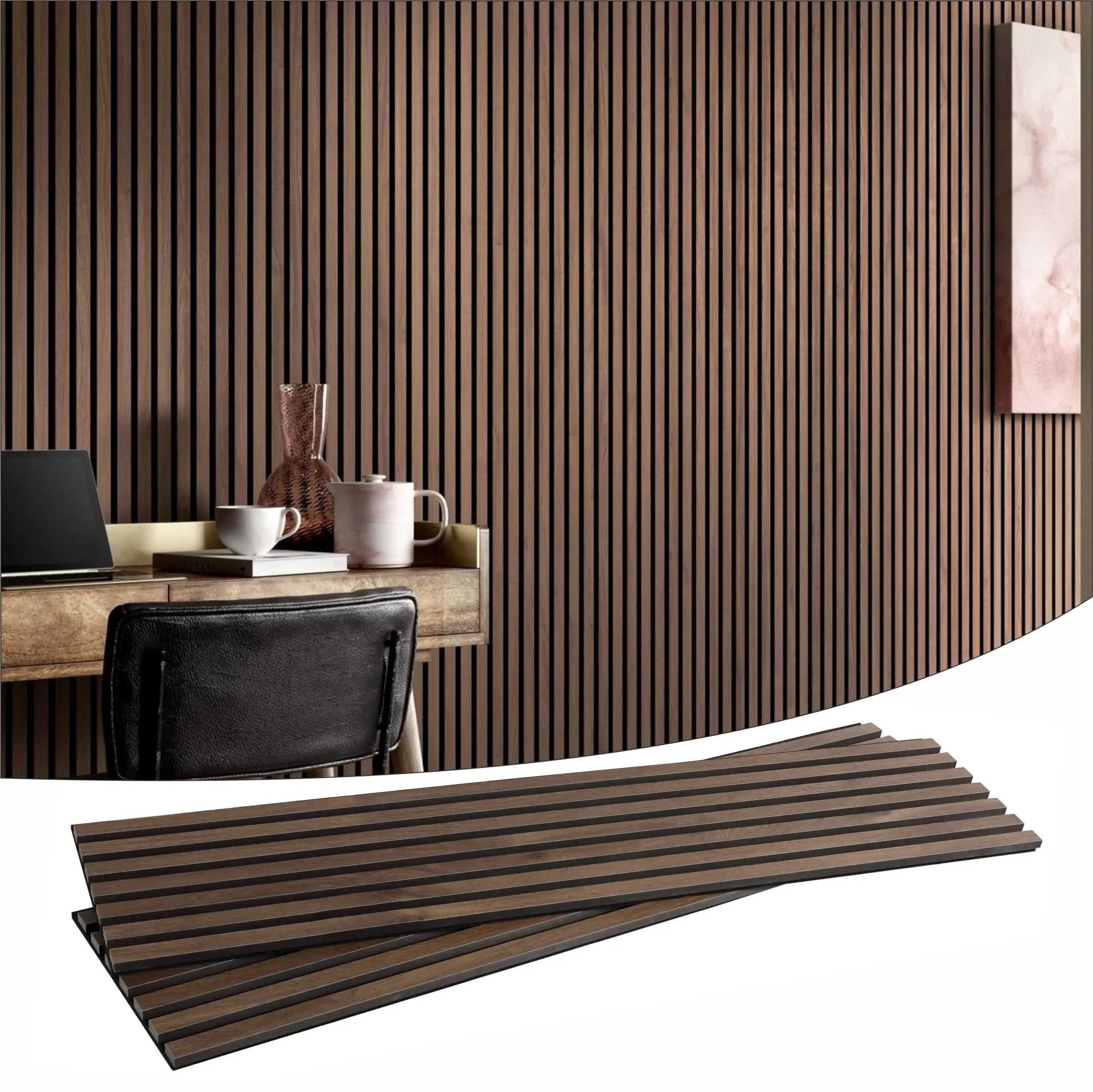 Walnut 3D Wooden Slat Acoustic Wall Panels for Home and Office Decoration 1