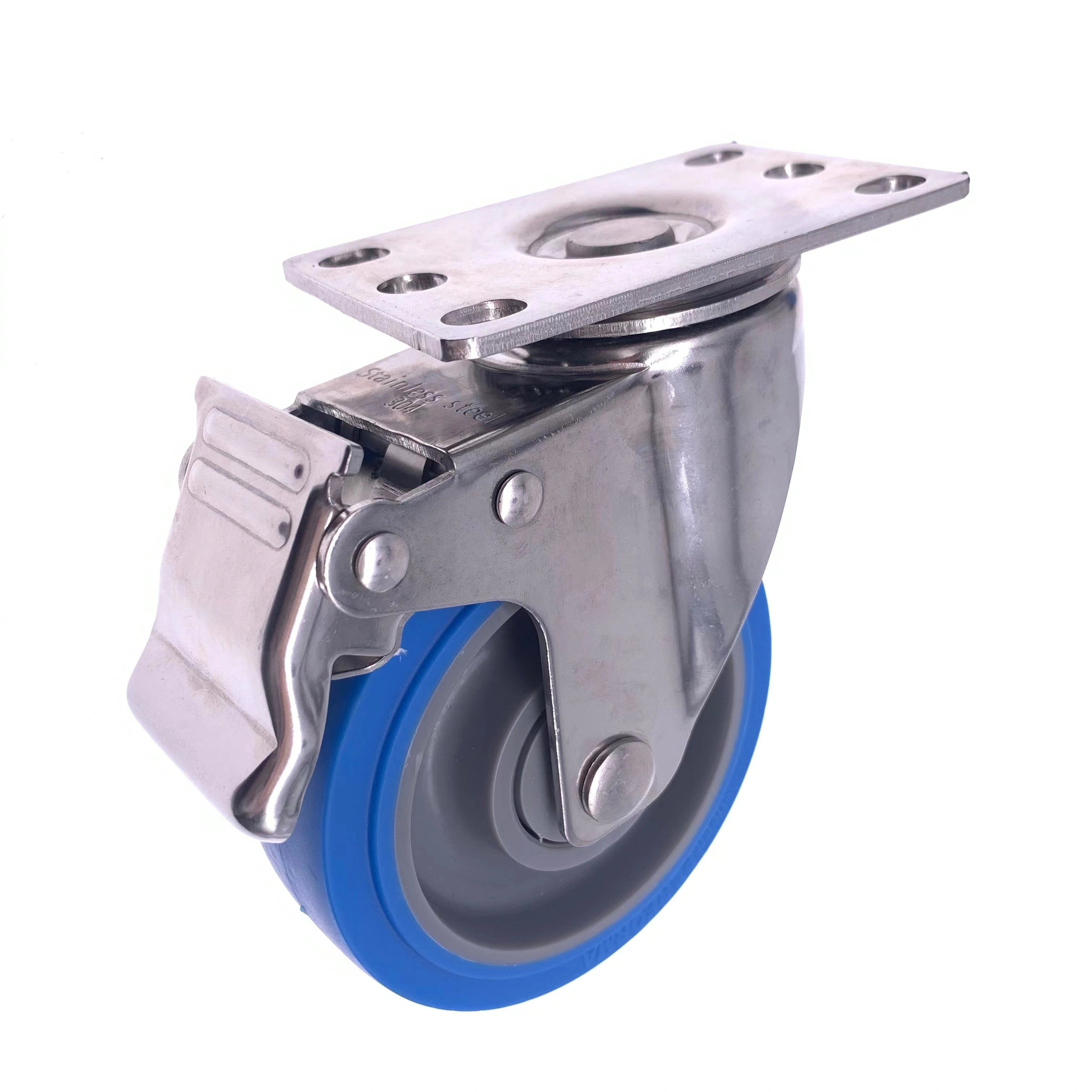 Medical Food Service Trolley 4 Inches Thermoplastic Rubber Tpr Ball Bearing Total Brake Stainless Steel Caster 1