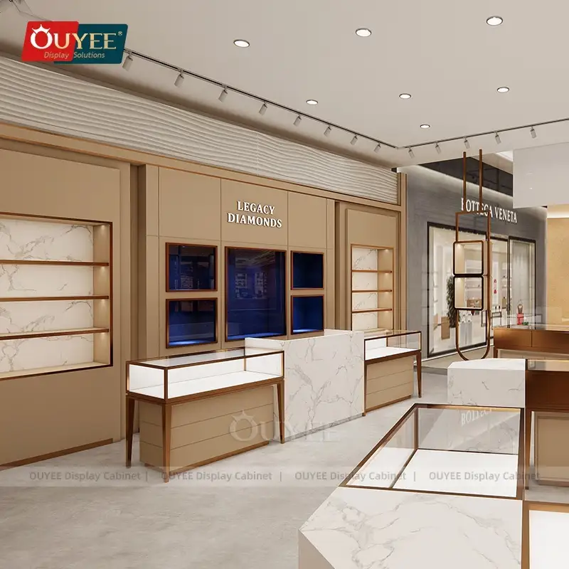 Goldene Schmuckvitrine für die Ladentheke 1