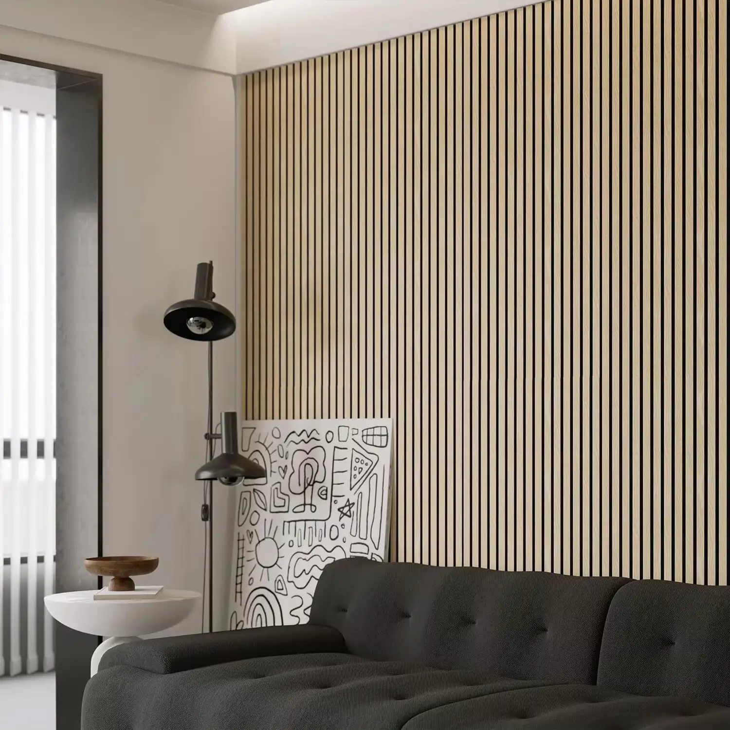 European Standard Akupanel Slat Wood Acoustic Panel Polyester Sound Absorbing Wall Panel 1