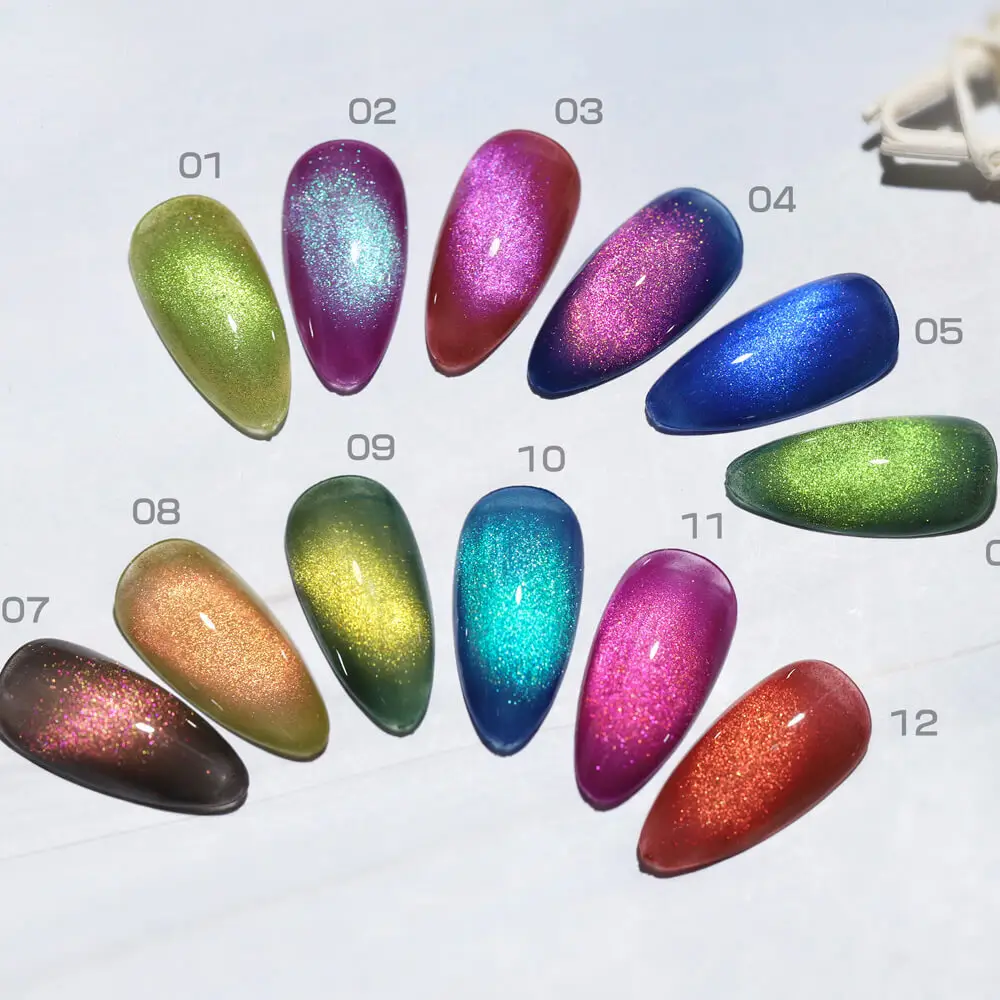 Bozlin 12-Color Semi-Permanent Glitter Temperature & Magnetic 9D Cat Eye Gel Polish 1