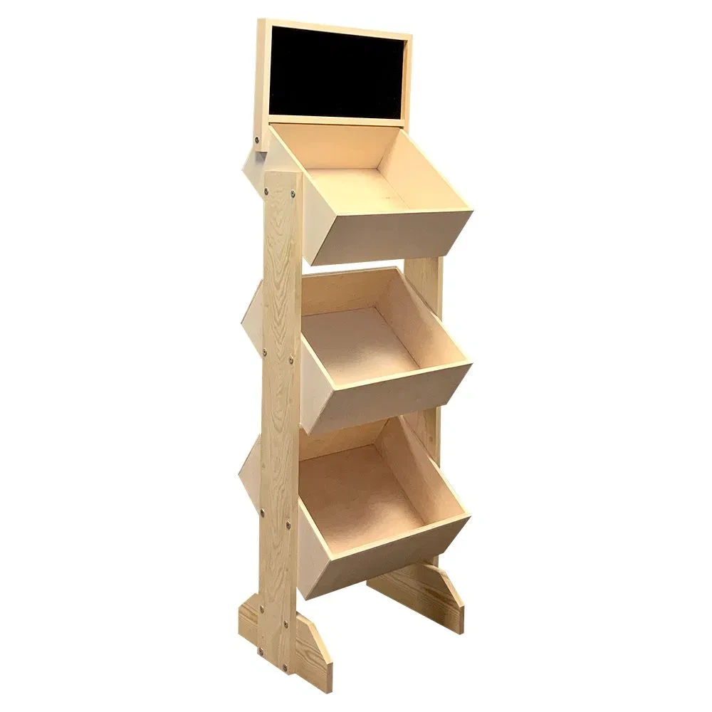 Tiltable Wooden Display Stand with Three Layers of Wooden Shelves 1