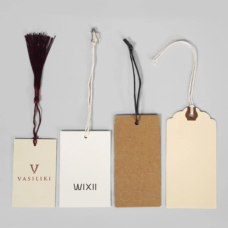 Art Paper Garment Accessories Apparel Label Hang Tags Matte White Emboss Hang Tag with String 1