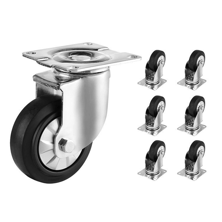 Good Quality Black 4/5 Inch 130-150 Kgs Mid-heavy Duty Hi-elastic Tpr Top Plate Caster Wheel 1