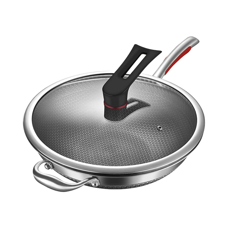 316 Stainless Steel Uncoated 34cm Non-stick Honeycomb Wok Less Smoke Frying Pan Household Induction Cooker Compatibility 1
