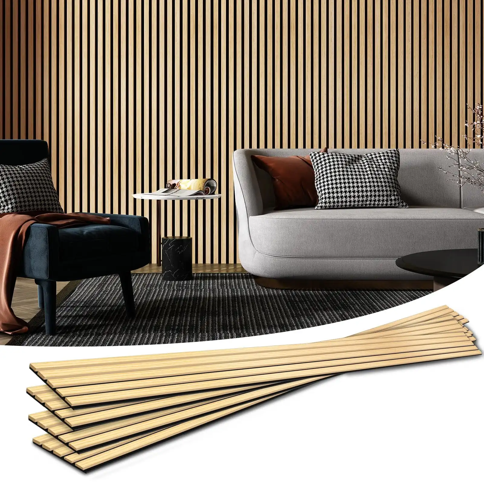 1 Side Wood Veneer 3D Acoustic Wooden Slat Wall Panels 3000x600x21mm 1