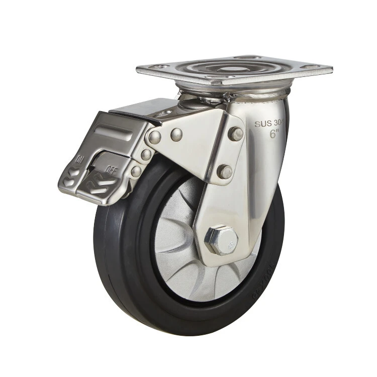 4/5/6/8 Inch Swivel Plate Locking Caster Wheels Industrial Premium Heavy Duty Stainless Steel Work Table Casters With Brake 1