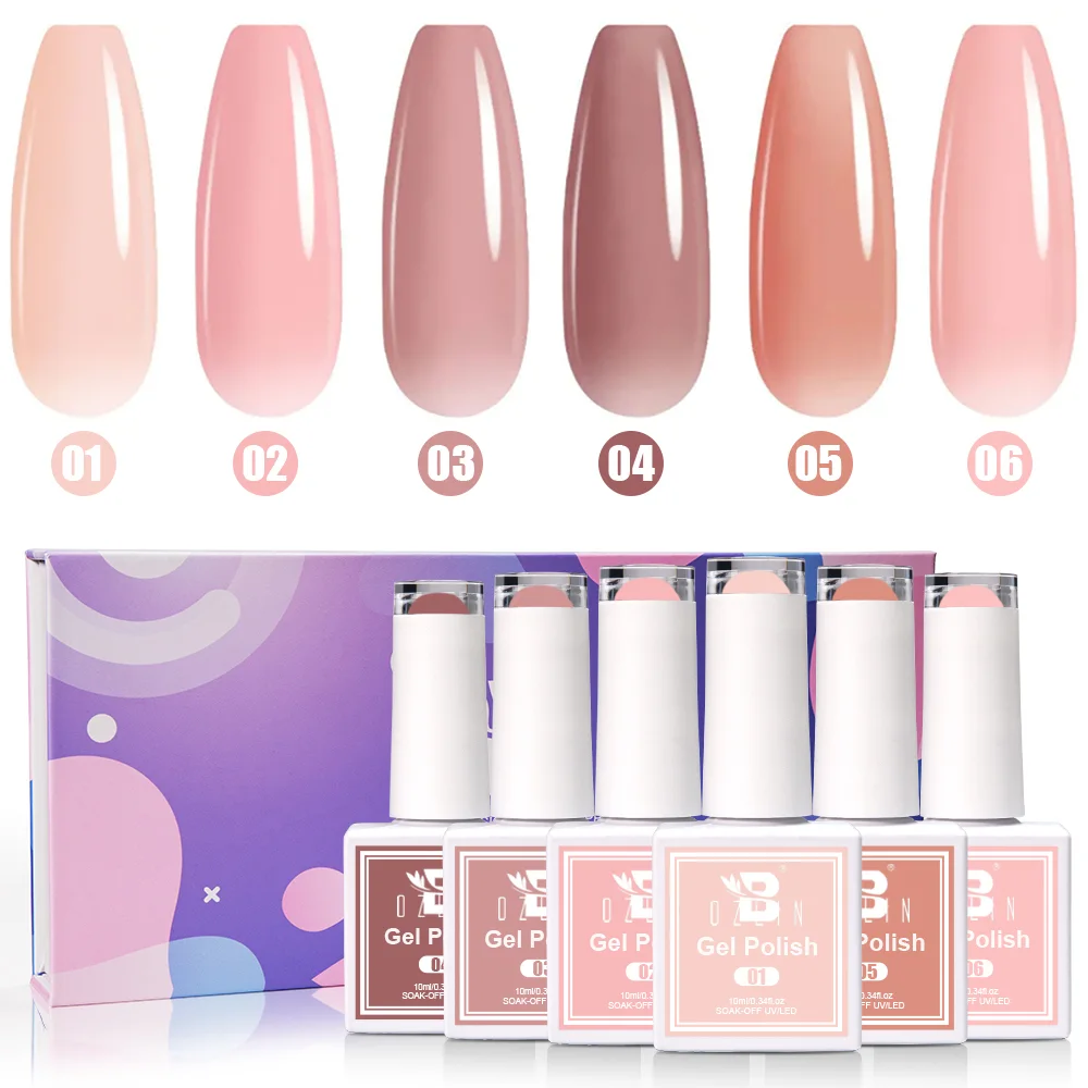 مجموعة طلاء أظافر جل وردي فاتح من بوزلين، 6 قطع، قابلة للإزالة بالأشعة فوق البنفسجية، علامة تجارية خاصة 1