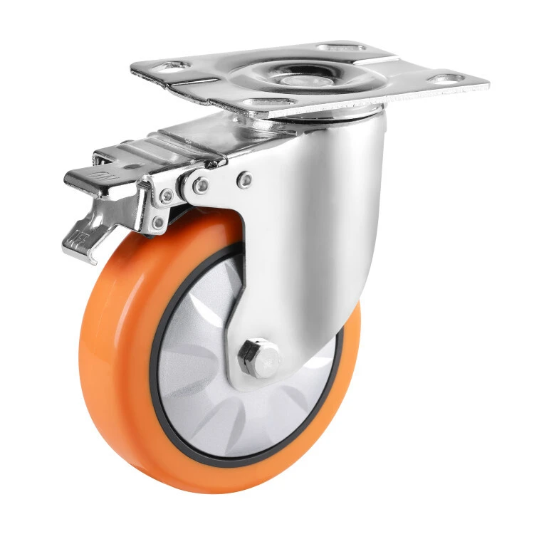 6 Inch Orange Pu Mid-heavy Duty Polyurethane Work Bench Caster Wheels With Bearing 1
