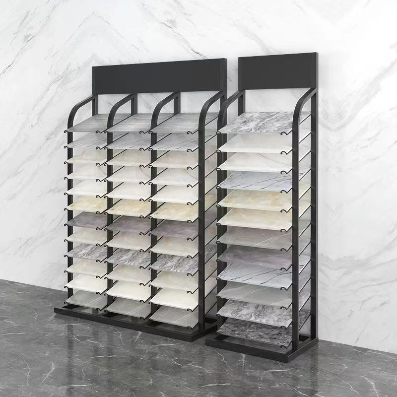 Custom Showrooms Metal Flooring Display Stand Floor Standing Floor Sample Display Rack with Header 1