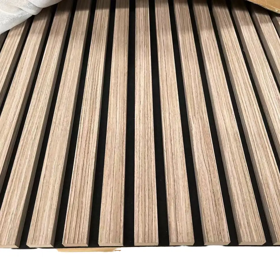 Soundproof Wood and PVC MDF Slat Acoustic Panel for Home and Office, 3D Model Available 1