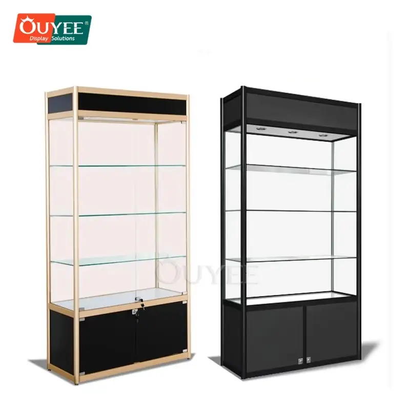 خزانة عرض زجاجية منزلقة قابلة للقفل - زجاج مقسّى، إضاءة LED، ألومنيوم 1