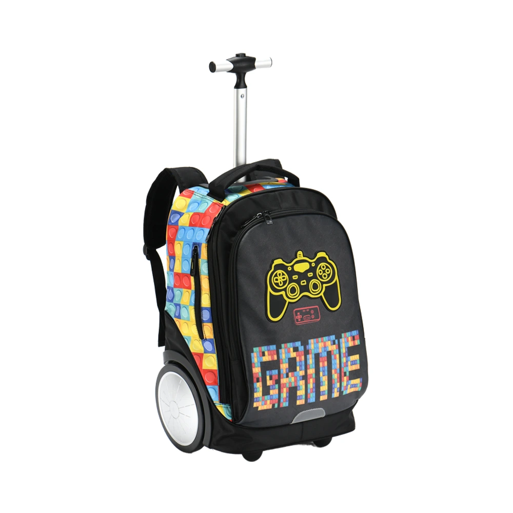 Custom Youth Game Print Trolley Bags Backpack Travel School Student Kids Carry On 18 Rolling Backpacks With Soundproof Wheels 1