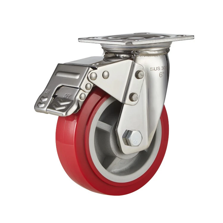 Stainless Steel Workmanship Red 100mm 4 Inch Ball Bearing Pu Polyurethane Rust-proof Caster Wheel For Food Service 1