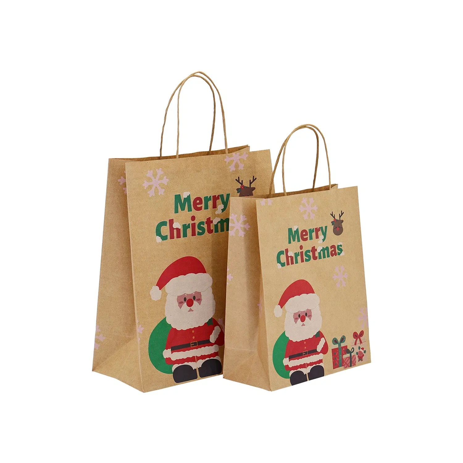 OEM ODM Lightweight Marry Christmas Custom Logo Printed Shopping Packaging Carrier Handbag Kraft Paper Cardboard Wrapping Gift Container Box Tote Bag 1