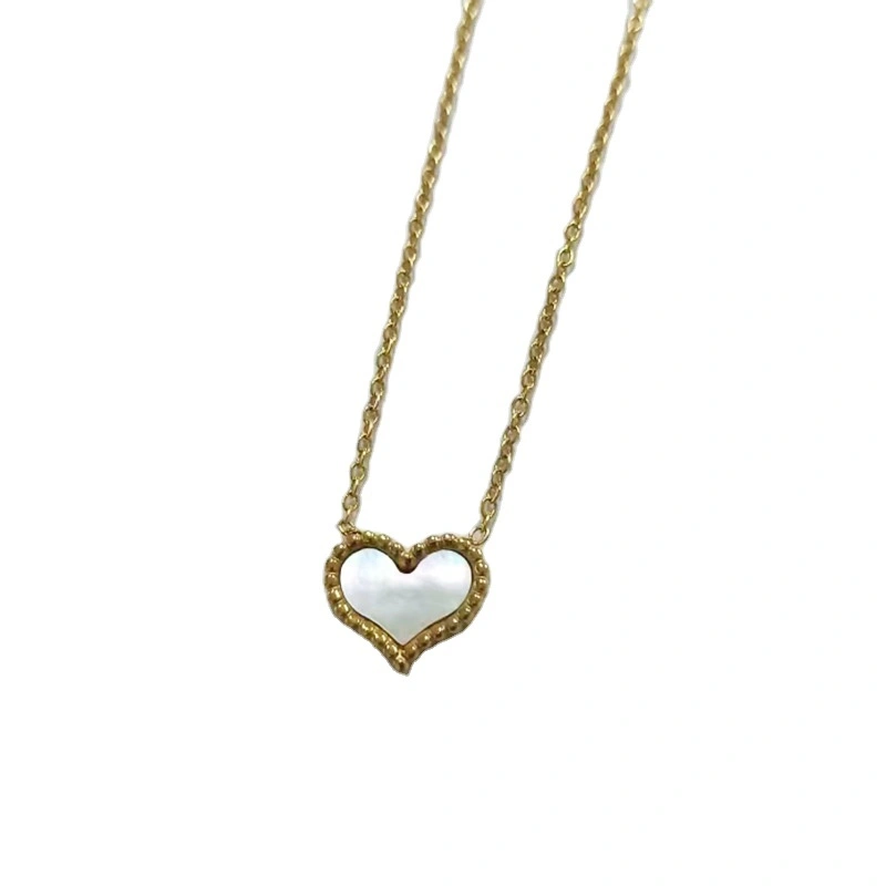 Wholesale Fashion White Shell Pendant Gold-plated Titanium Steel Women's Luxury Heart-shaped Necklace 1