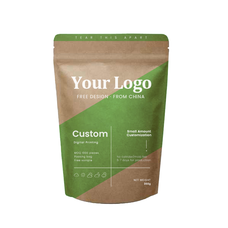 Custom Biodegradable Pbat Pla Compostable Food Grade Spice Coffee Tea Sanck Kraft Zipper Bag Ziplock Stand Up Paper Pouch 4