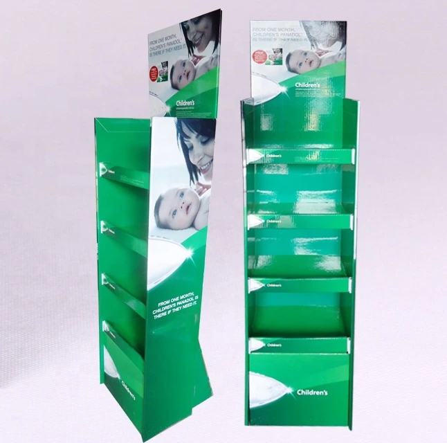 Medicine Cardboard Floor Display Stand with Shelves Corrugated Display Stand 1