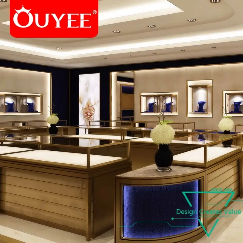 Schmuckvitrine und Inneneinrichtung aus Holzfurnier für einen Ausstellungsraum in einem Goldgeschäft 1