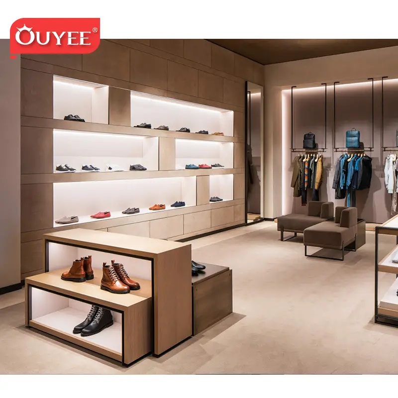 أثاث متجر الأحذية: طاولة عرض أحذية خشبية وحامل حقائب يد 1