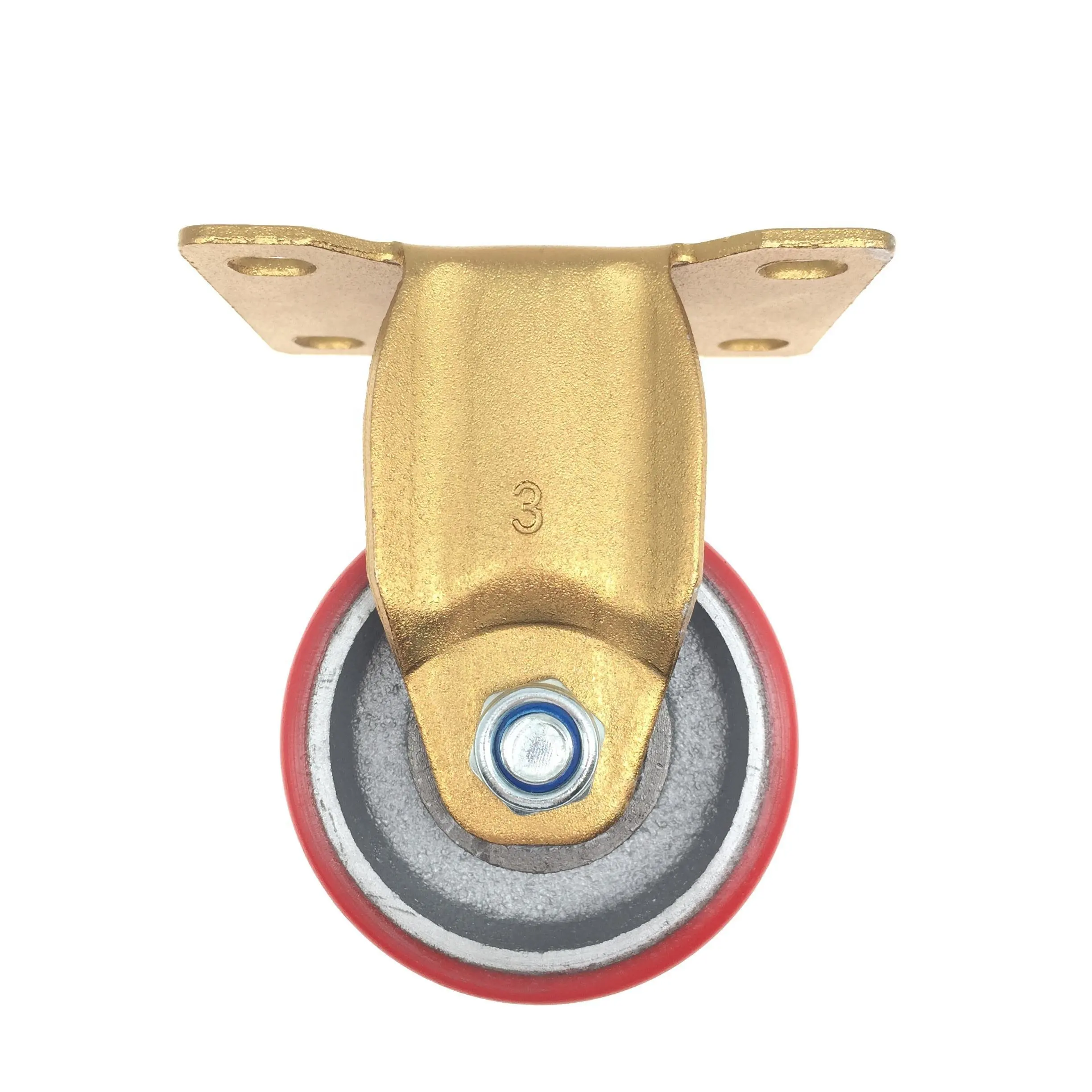 3 Inch 75mm Diameter Double Ball Bearing Castor Gold Bracket Iron Core Red Pu Casters Wheel 1