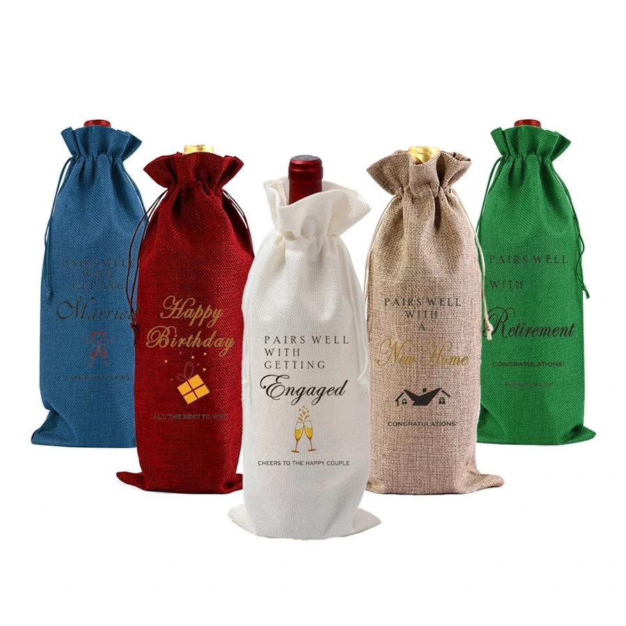 Burlap Wine Bags Multicolor Reusable Jute Wine Bottle Gift Bag with Drawstrings 1
